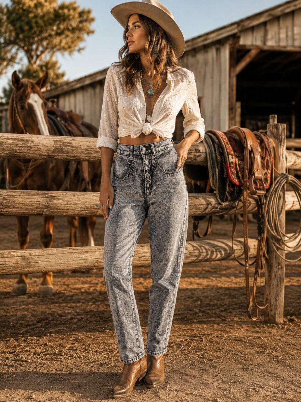 Vintage Rockies Acid Wash High Rise Western Mom Jeans 100% Cotton USA Rodeo